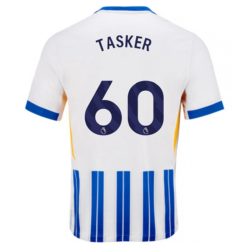 Danxen Hombre Camiseta Charlie Tasker #60 Blanco Azul Rayas 1ª Equipación 2024/25 La Camisa