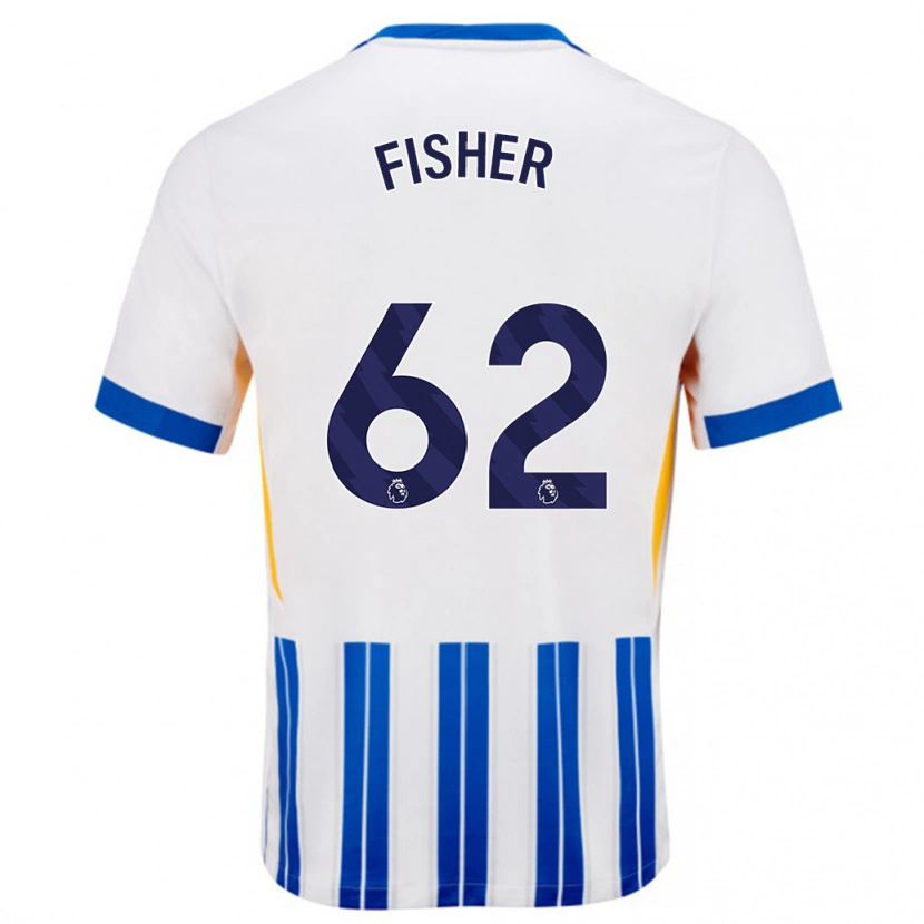 Danxen Hombre Camiseta Hugo Fisher #62 Blanco Azul Rayas 1ª Equipación 2024/25 La Camisa