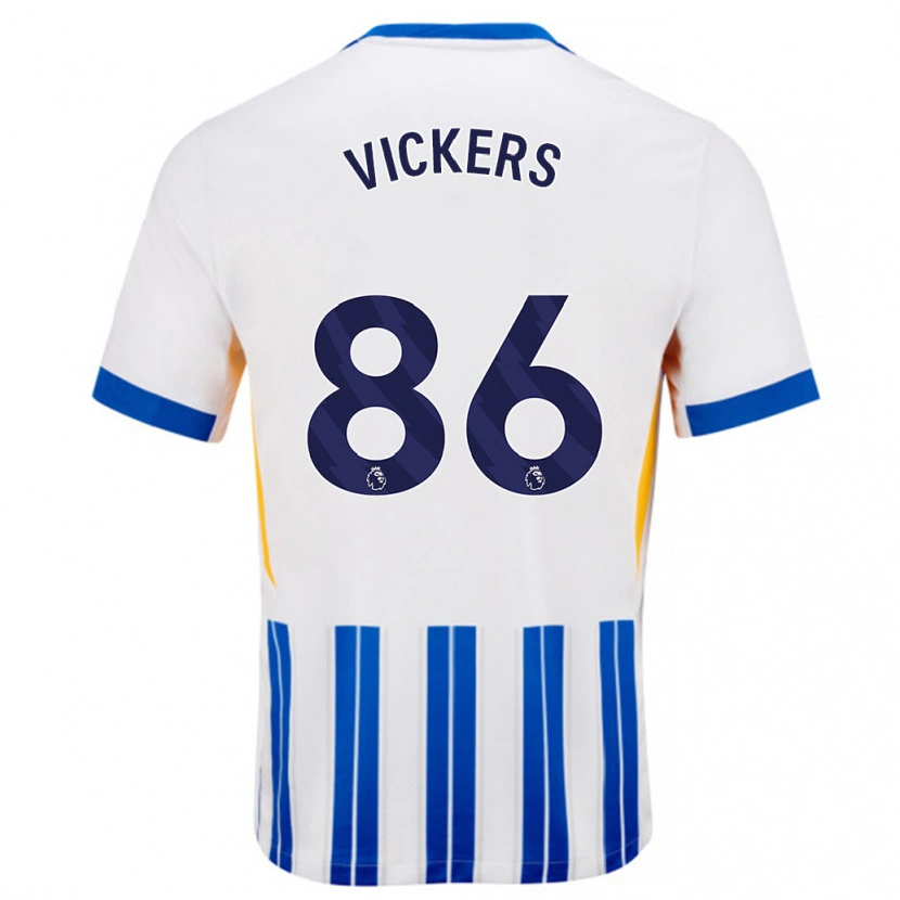 Danxen Hombre Camiseta Jacob Vickers #86 Blanco Azul Rayas 1ª Equipación 2024/25 La Camisa