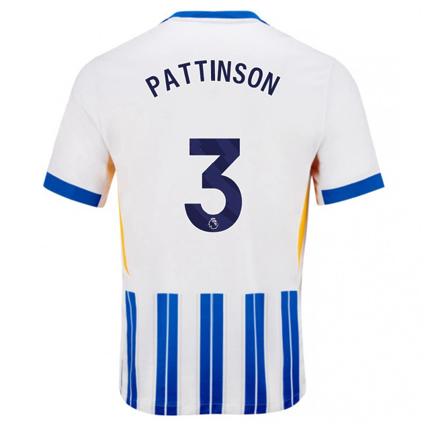 Danxen Hombre Camiseta Poppy Pattinson #3 Blanco Azul Rayas 1ª Equipación 2024/25 La Camisa