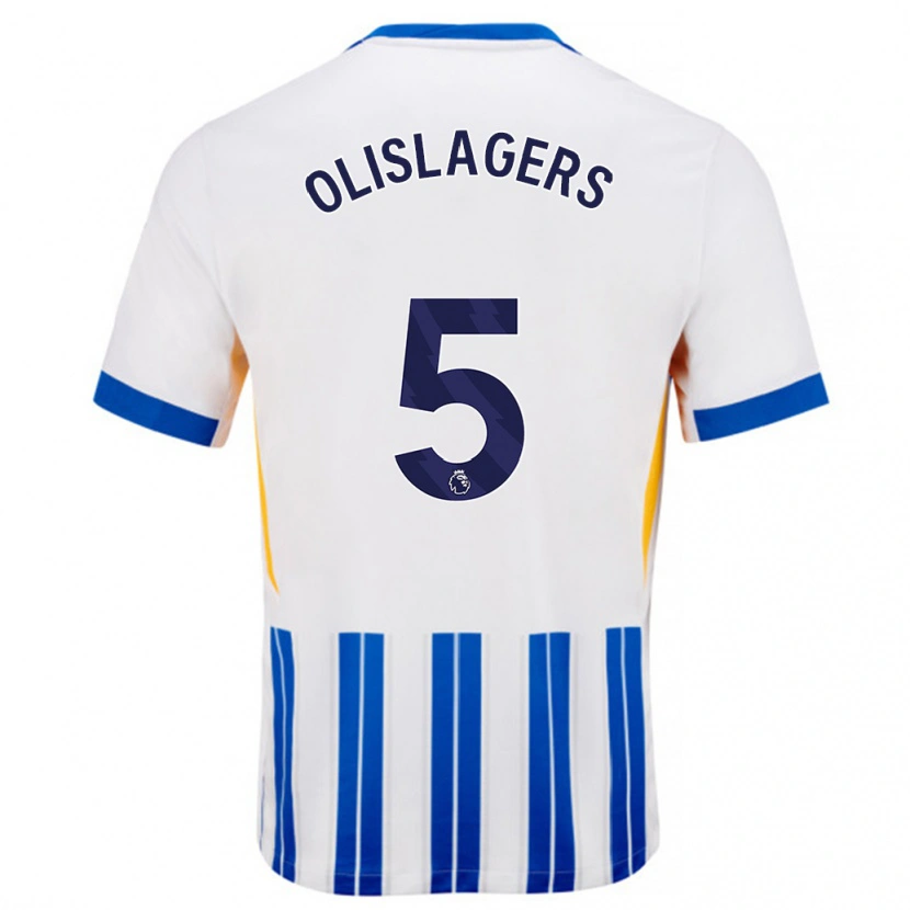 Danxen Hombre Camiseta Marisa Olislagers #5 Blanco Azul Rayas 1ª Equipación 2024/25 La Camisa