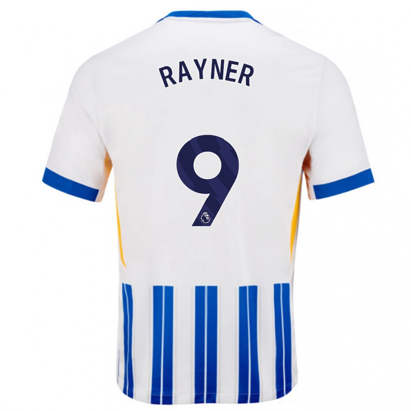 Danxen Hombre Camiseta Rebecca Rayner #9 Blanco Azul Rayas 1ª Equipación 2024/25 La Camisa