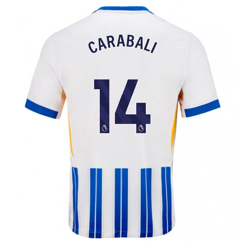 Danxen Hombre Camiseta Jorelyn Carabalí #14 Blanco Azul Rayas 1ª Equipación 2024/25 La Camisa