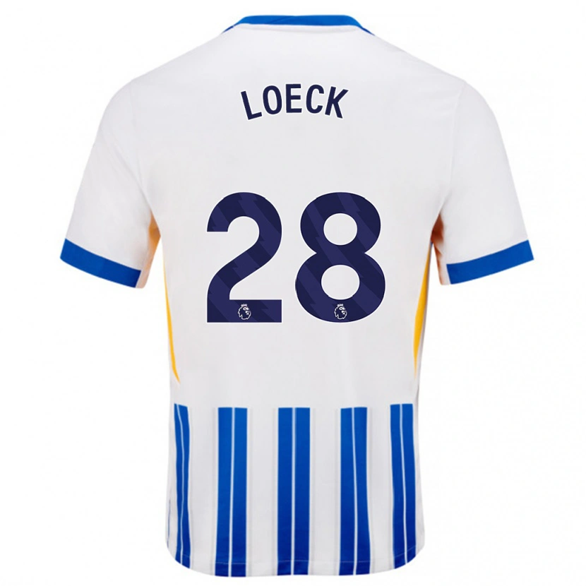 Danxen Hombre Camiseta Melina Loeck #28 Blanco Azul Rayas 1ª Equipación 2024/25 La Camisa