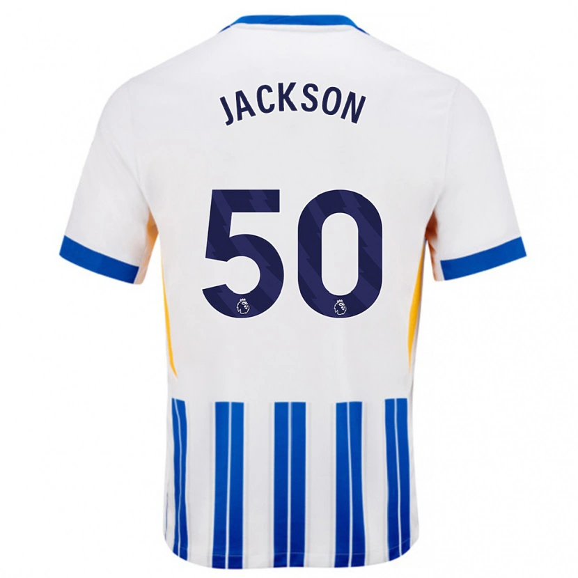 Danxen Hombre Camiseta Ben Jackson #50 Blanco Azul Rayas 1ª Equipación 2024/25 La Camisa