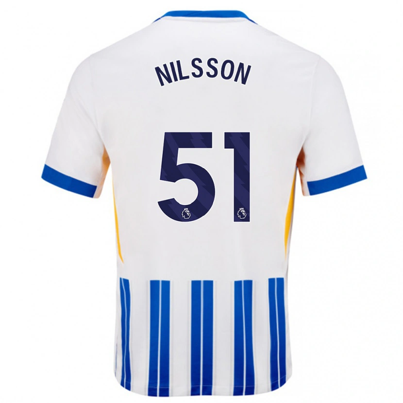 Danxen Hombre Camiseta Casper Nilsson #51 Blanco Azul Rayas 1ª Equipación 2024/25 La Camisa