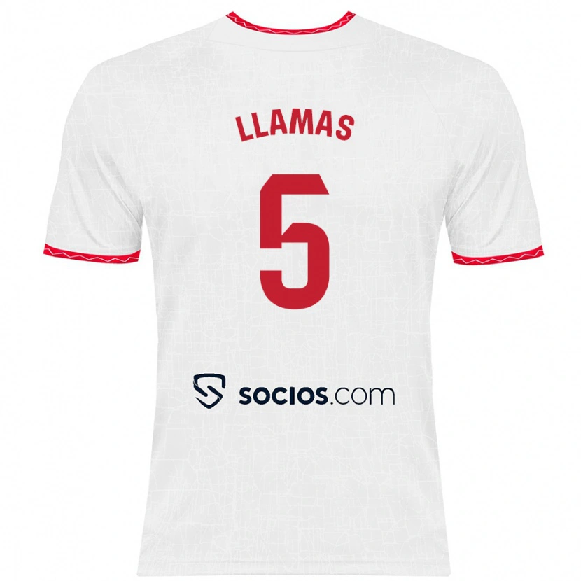 Danxen Hombre Camiseta Eva Llamas #5 Blanco Rojo 1ª Equipación 2024/25 La Camisa