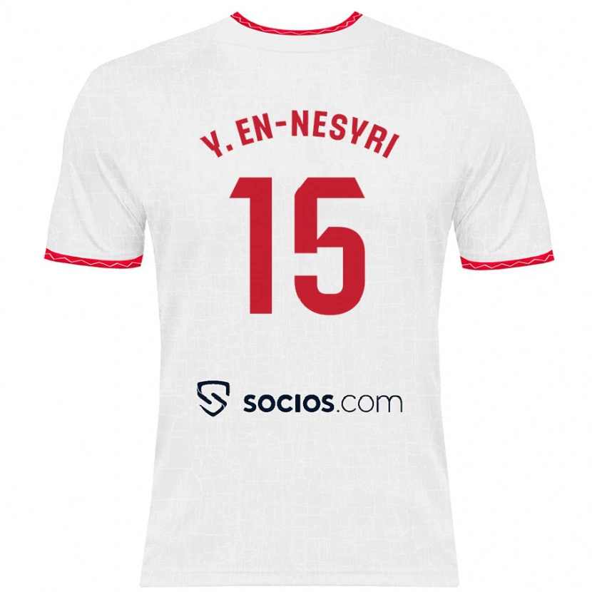 Danxen Hombre Camiseta Youssef En-Nesyri #15 Blanco Rojo 1ª Equipación 2024/25 La Camisa