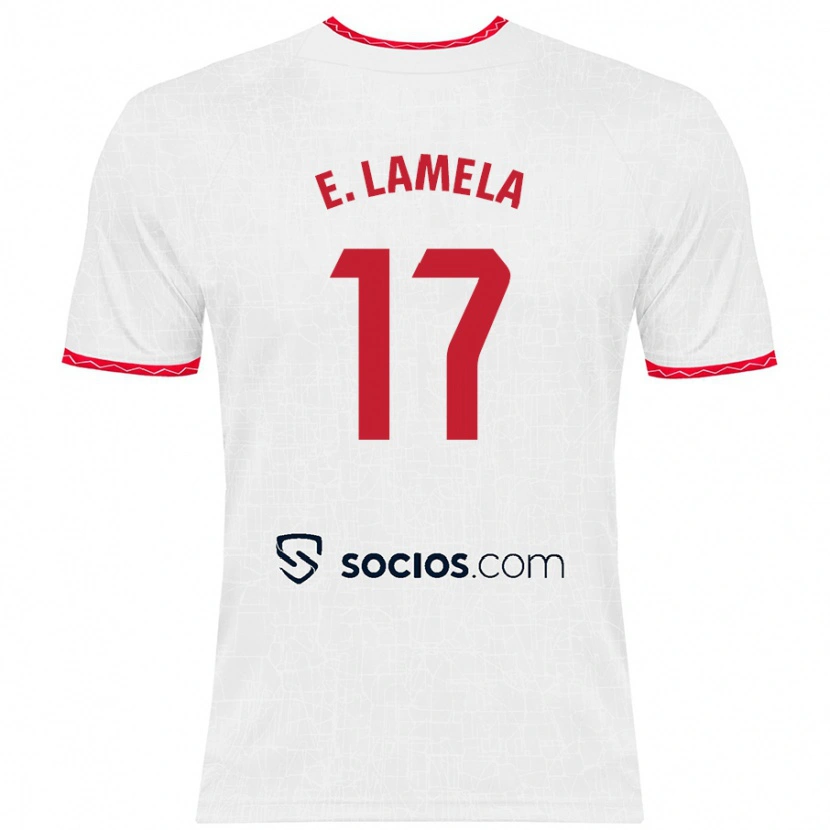 Danxen Hombre Camiseta Erik Lamela #17 Blanco Rojo 1ª Equipación 2024/25 La Camisa