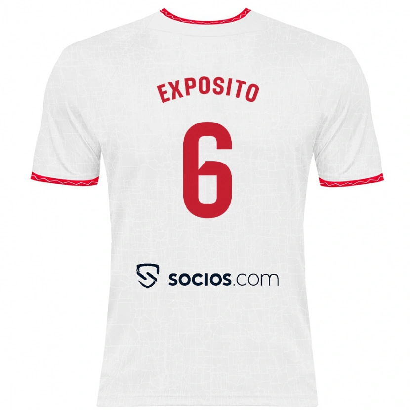 Danxen Hombre Camiseta Marcelo Expósito #6 Blanco Rojo 1ª Equipación 2024/25 La Camisa