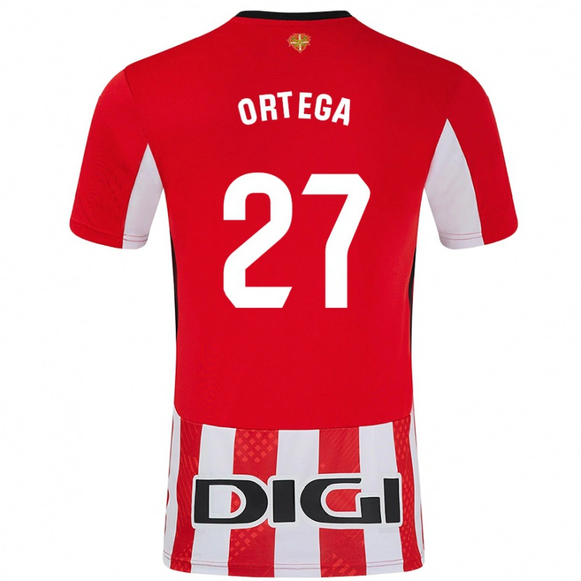 Danxen Hombre Camiseta Sara Ortega #27 Rojo Blanco 1ª Equipación 2024/25 La Camisa