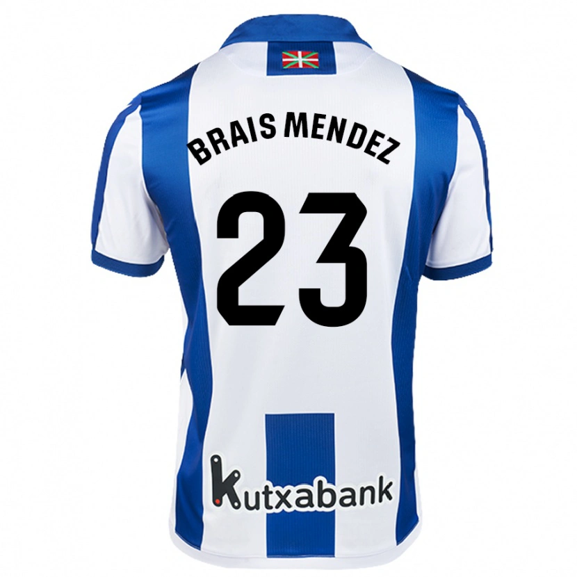 Danxen Hombre Camiseta Brais Méndez #23 Blanco Azul 1ª Equipación 2024/25 La Camisa