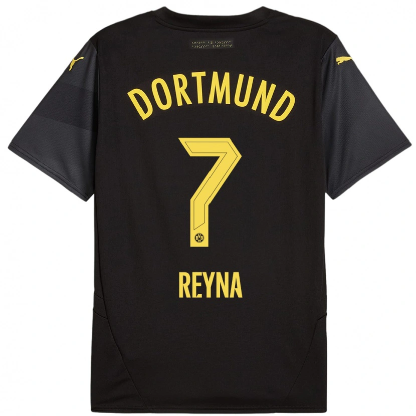 Danxen Hombre Camiseta Giovanni Reyna #7 Negro Amarillo 2ª Equipación 2024/25 La Camisa