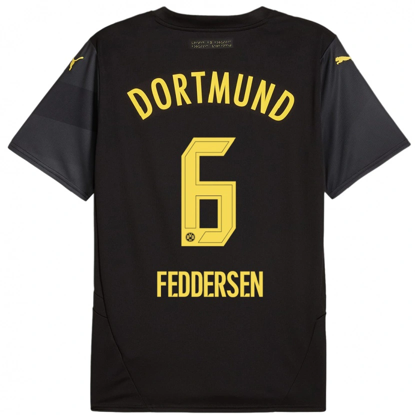 Danxen Hombre Camiseta Jonas Feddersen #6 Negro Amarillo 2ª Equipación 2024/25 La Camisa