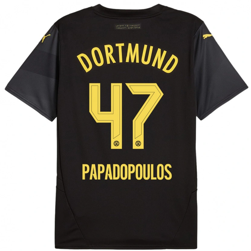 Danxen Hombre Camiseta Antonios Papadopoulos #47 Negro Amarillo 2ª Equipación 2024/25 La Camisa