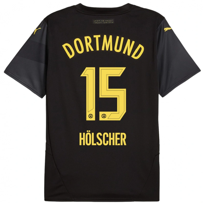 Danxen Hombre Camiseta Mats Hölscher #15 Negro Amarillo 2ª Equipación 2024/25 La Camisa