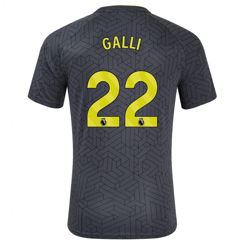 Danxen Hombre Camiseta Aurora Galli #22 Negro Amarillo 2ª Equipación 2024/25 La Camisa