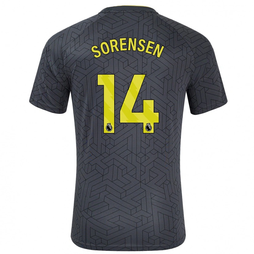 Danxen Hombre Camiseta Nicoline Sorensen #14 Negro Amarillo 2ª Equipación 2024/25 La Camisa