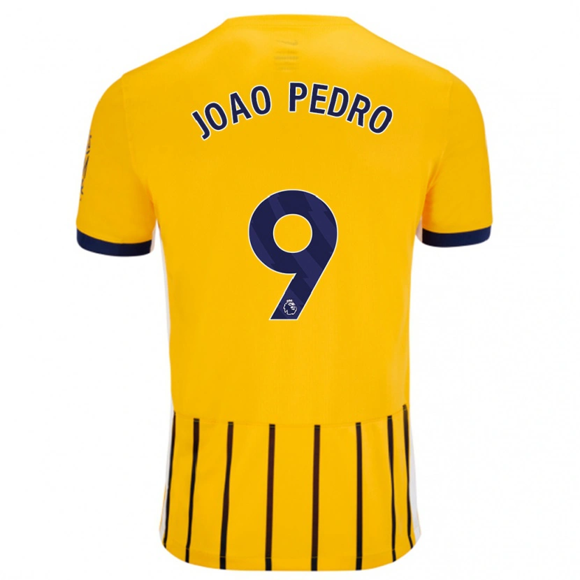 Danxen Hombre Camiseta João Pedro #9 Dorado Azul Rayas 2ª Equipación 2024/25 La Camisa