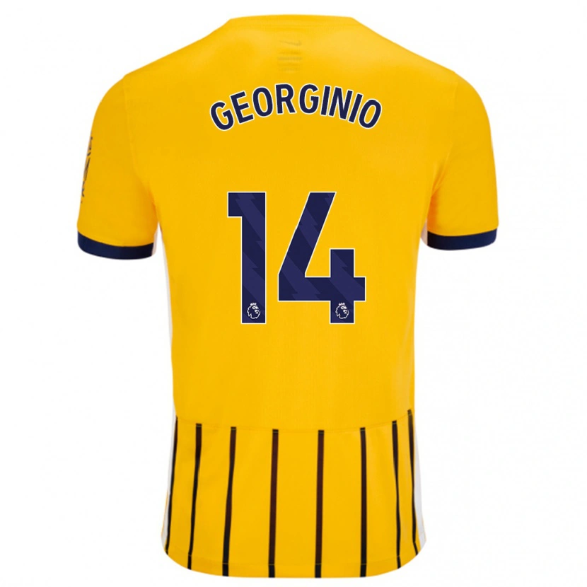 Danxen Hombre Camiseta Georginio Rutter #14 Dorado Azul Rayas 2ª Equipación 2024/25 La Camisa