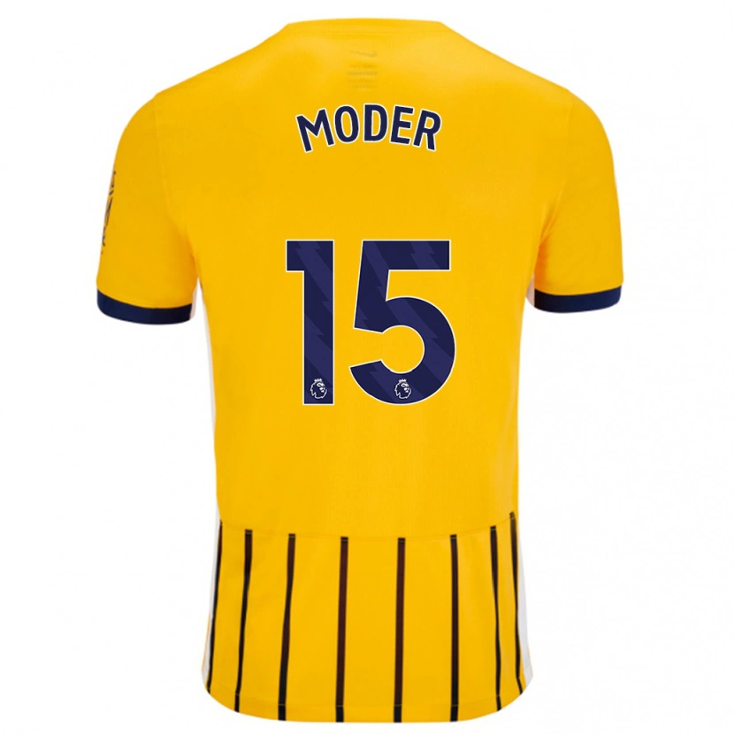 Danxen Hombre Camiseta Jakub Moder #15 Dorado Azul Rayas 2ª Equipación 2024/25 La Camisa