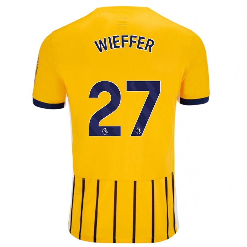 Danxen Hombre Camiseta Mats Wieffer #27 Dorado Azul Rayas 2ª Equipación 2024/25 La Camisa