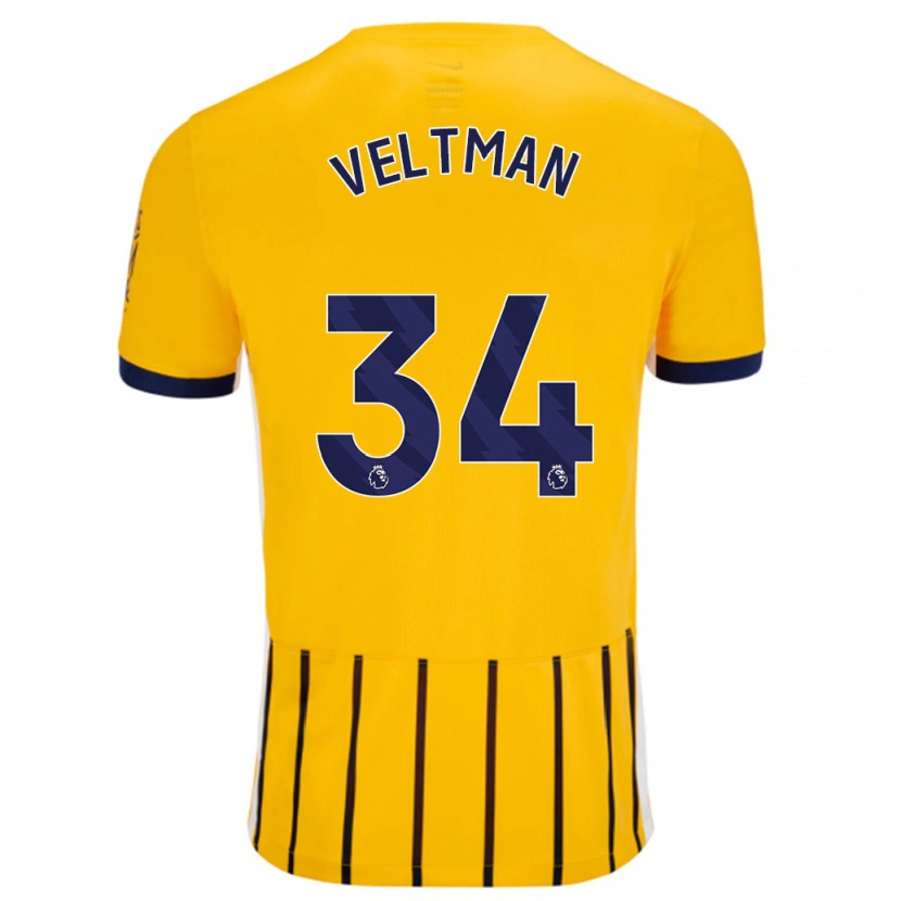 Danxen Hombre Camiseta Joël Veltman #34 Dorado Azul Rayas 2ª Equipación 2024/25 La Camisa