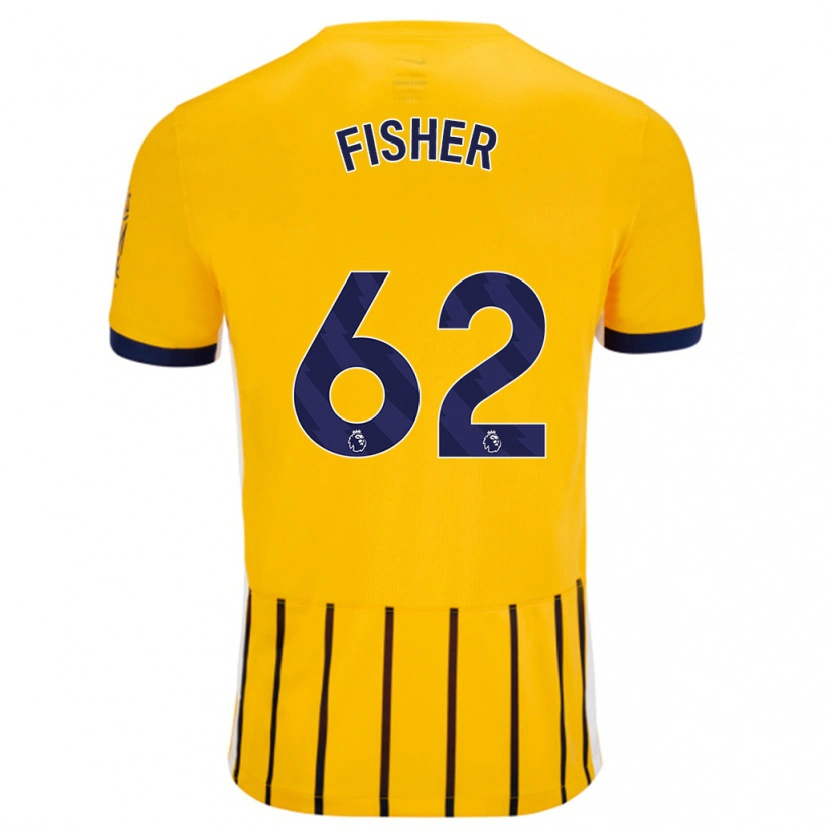 Danxen Hombre Camiseta Hugo Fisher #62 Dorado Azul Rayas 2ª Equipación 2024/25 La Camisa