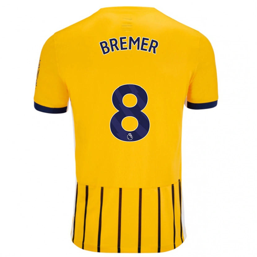 Danxen Hombre Camiseta Pauline Bremer #8 Dorado Azul Rayas 2ª Equipación 2024/25 La Camisa