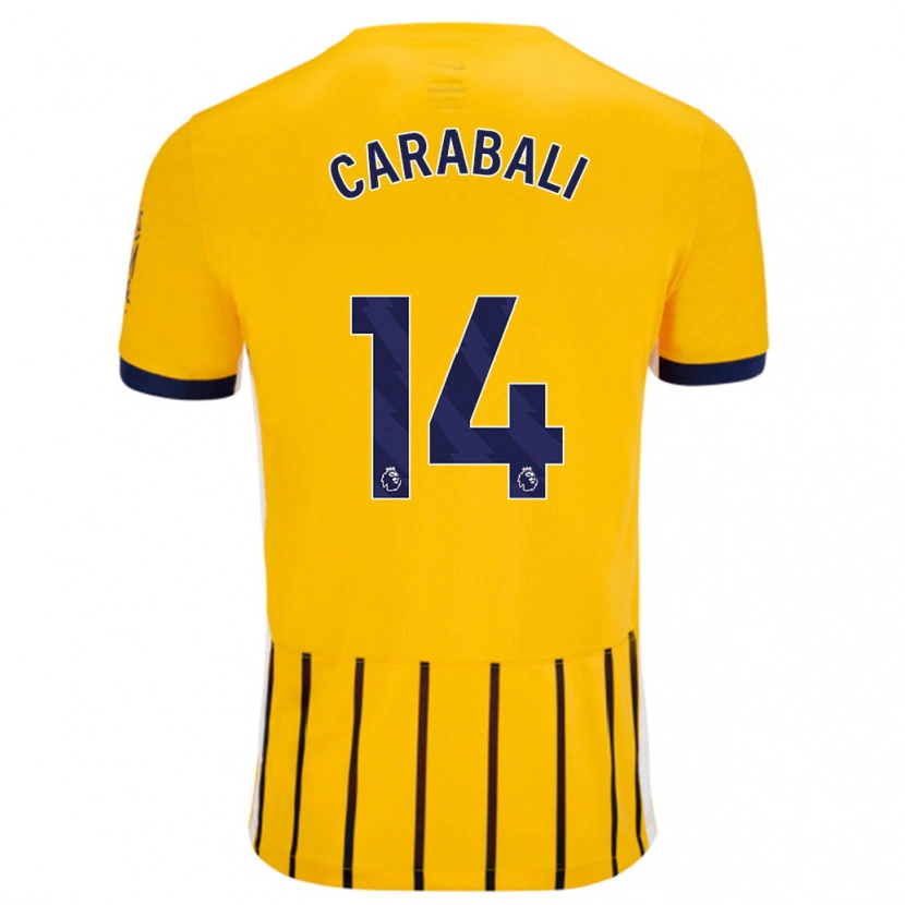 Danxen Hombre Camiseta Jorelyn Carabalí #14 Dorado Azul Rayas 2ª Equipación 2024/25 La Camisa