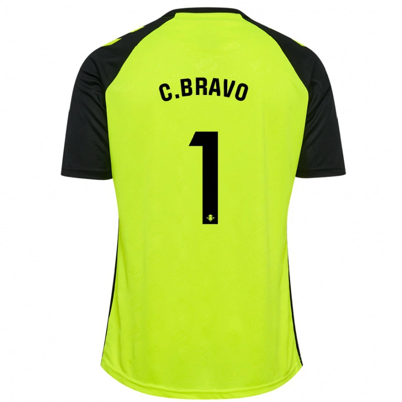 Danxen Hombre Camiseta Claudio Bravo #1 Amarillo Fluorescente Negro 2ª Equipación 2024/25 La Camisa