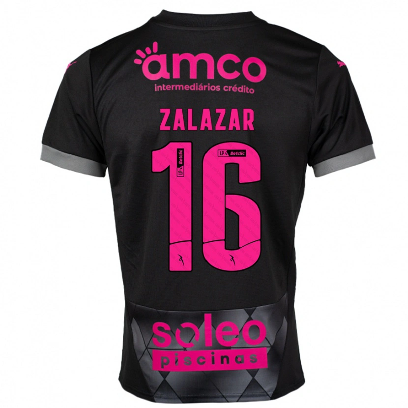 Danxen Hombre Camiseta Rodrigo Zalazar #16 Negro Rosa 2ª Equipación 2024/25 La Camisa