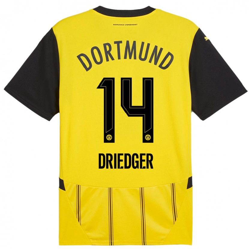 Danxen Mujer Camiseta Julian Driedger #14 Amarillo Negro 1ª Equipación 2024/25 La Camisa