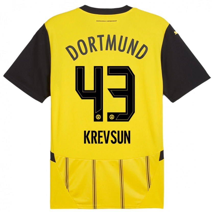 Danxen Mujer Camiseta Danylo Krevsun #43 Amarillo Negro 1ª Equipación 2024/25 La Camisa