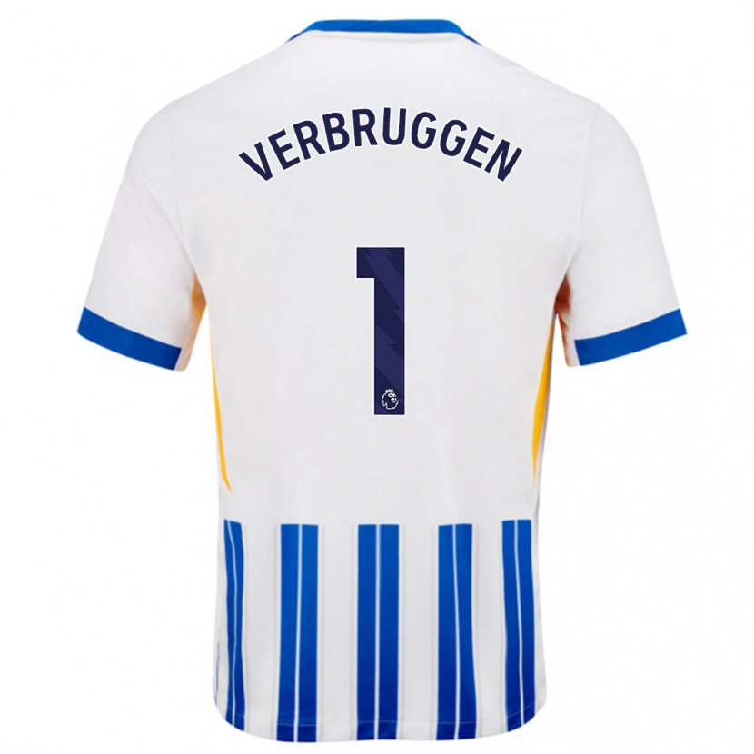 Danxen Mujer Camiseta Bart Verbruggen #1 Blanco Azul Rayas 1ª Equipación 2024/25 La Camisa