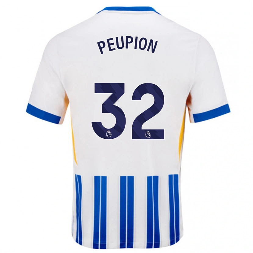 Danxen Mujer Camiseta Cameron Peupion #32 Blanco Azul Rayas 1ª Equipación 2024/25 La Camisa