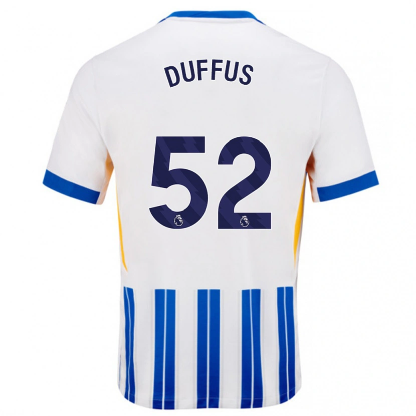 Danxen Mujer Camiseta Josh Duffus #52 Blanco Azul Rayas 1ª Equipación 2024/25 La Camisa