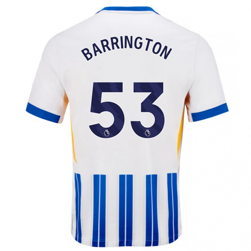 Danxen Mujer Camiseta Luca Barrington #53 Blanco Azul Rayas 1ª Equipación 2024/25 La Camisa