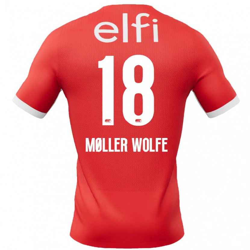 Danxen Mujer Camiseta David Møller Wolfe #18 Rojo Blanco 1ª Equipación 2024/25 La Camisa