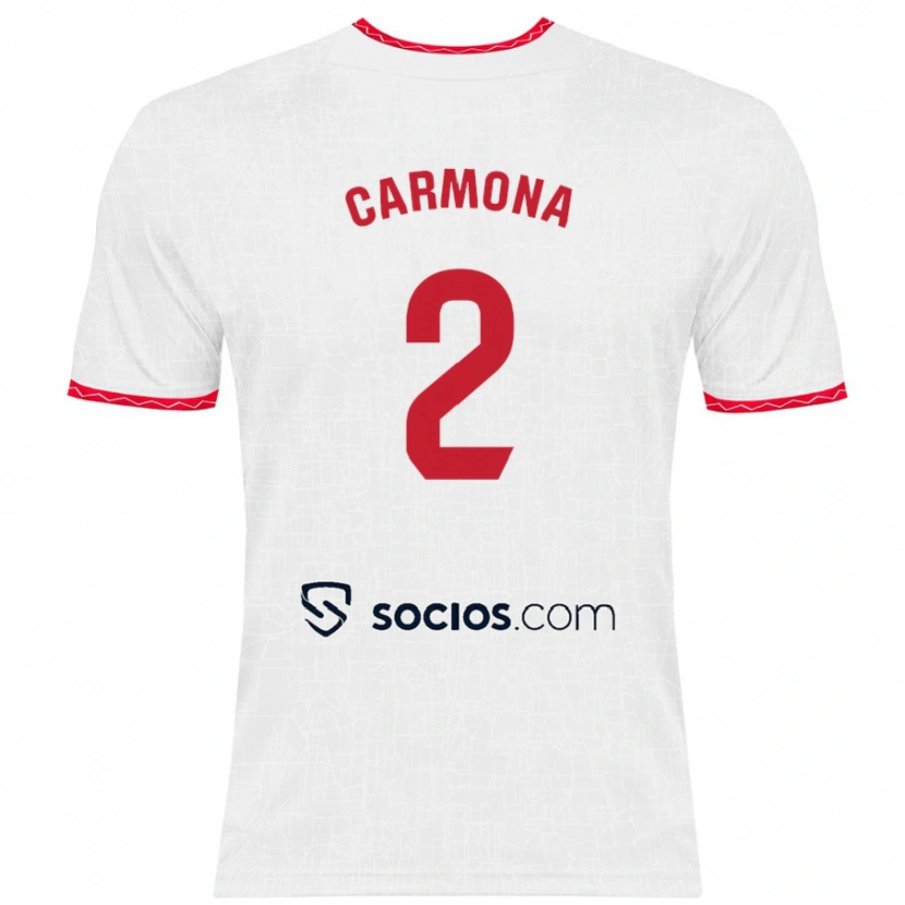 Danxen Mujer Camiseta José Ángel Carmona #2 Blanco Rojo 1ª Equipación 2024/25 La Camisa