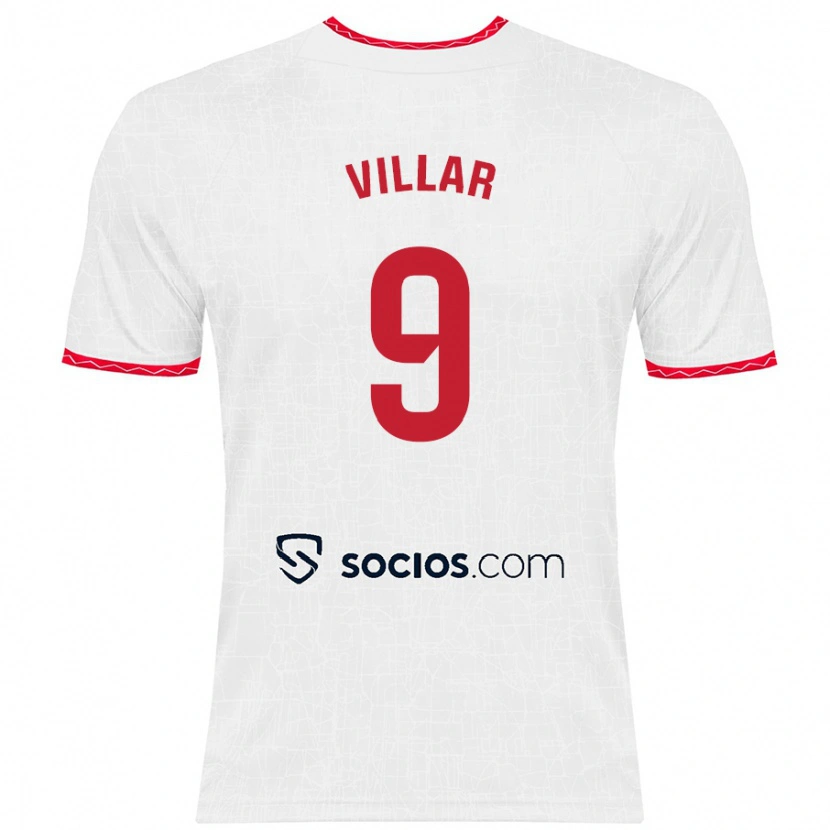 Danxen Mujer Camiseta Iker Villar #9 Blanco Rojo 1ª Equipación 2024/25 La Camisa