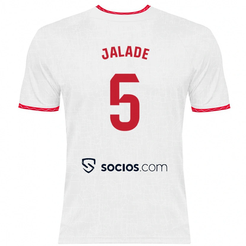 Danxen Mujer Camiseta Robert Jalade #5 Blanco Rojo 1ª Equipación 2024/25 La Camisa