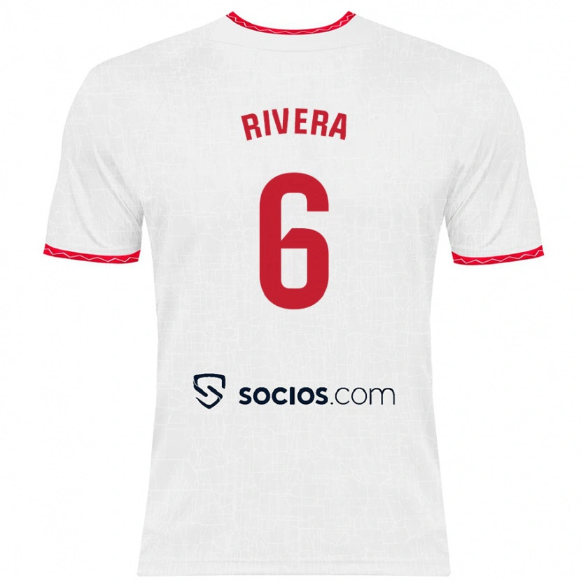 Danxen Mujer Camiseta Pablo Rivera #6 Blanco Rojo 1ª Equipación 2024/25 La Camisa