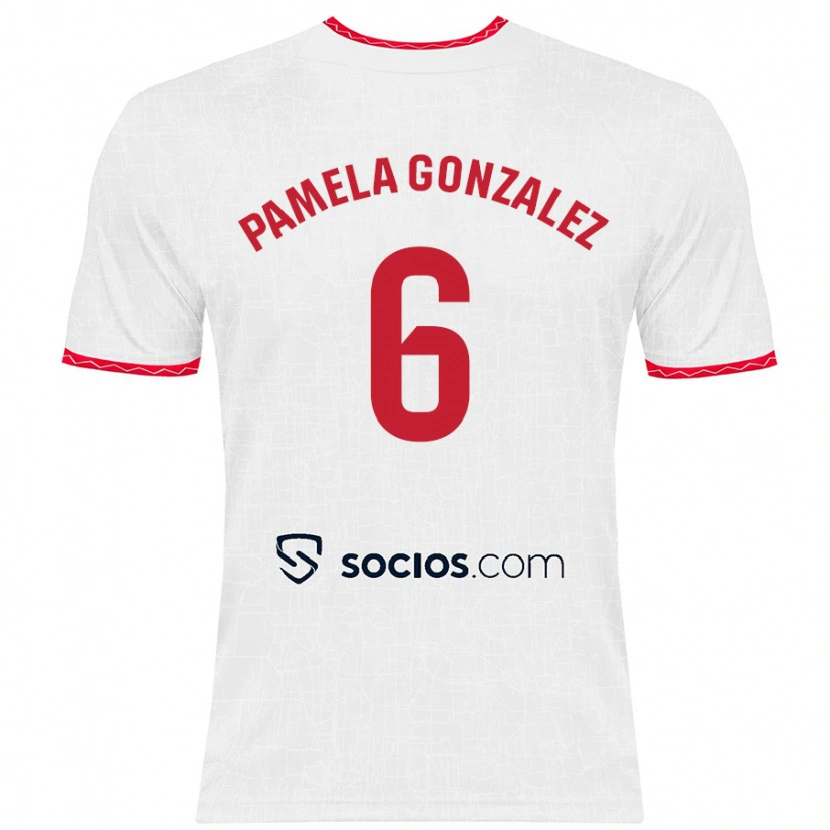 Danxen Mujer Camiseta Cinthia Pamela González Medina #6 Blanco Rojo 1ª Equipación 2024/25 La Camisa