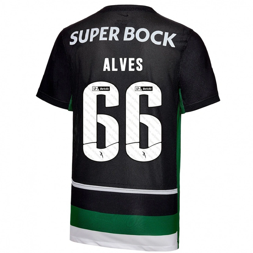 Danxen Mujer Camiseta Miguel Alves #66 Negro Blanco Verde 1ª Equipación 2024/25 La Camisa