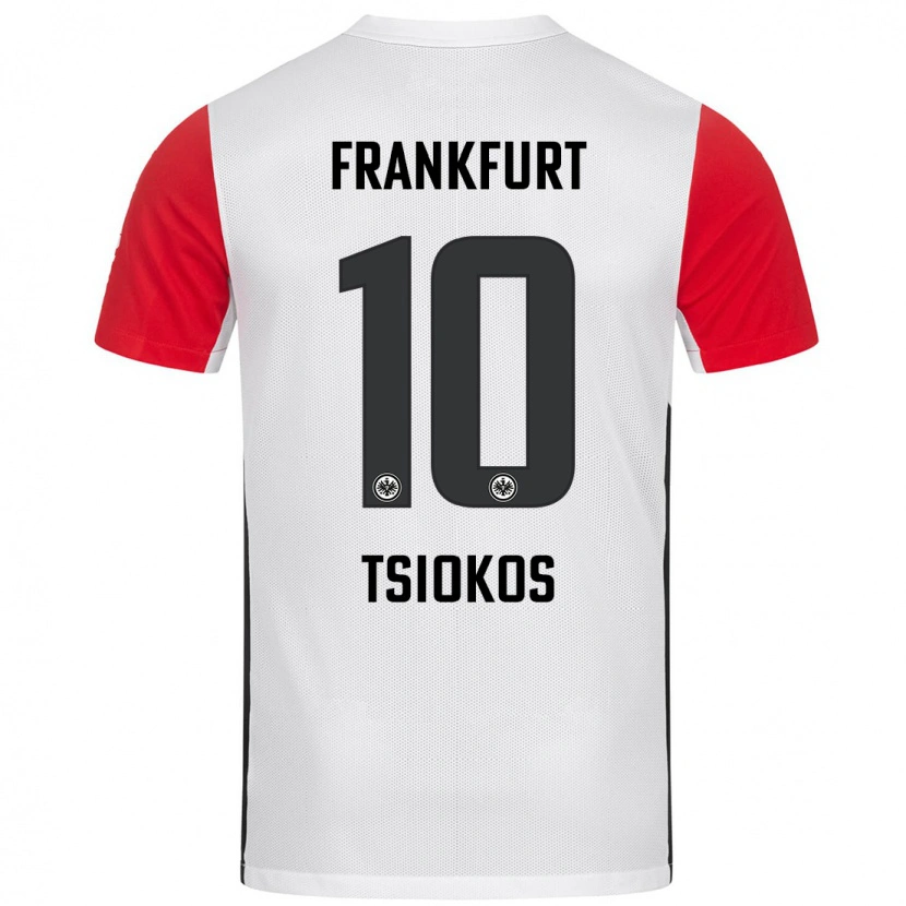 Danxen Mujer Camiseta Leonidas Ilias Tsiokos #10 Blanco Rojo 1ª Equipación 2024/25 La Camisa