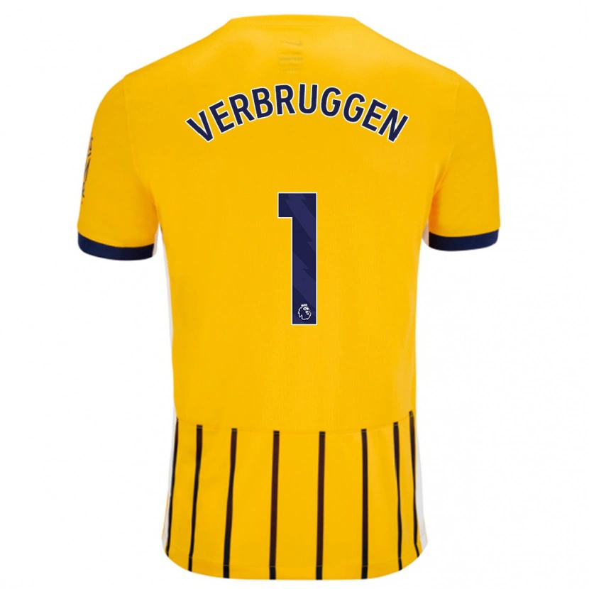 Danxen Mujer Camiseta Bart Verbruggen #1 Dorado Azul Rayas 2ª Equipación 2024/25 La Camisa