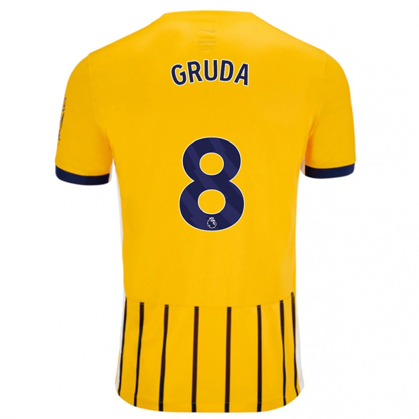 Danxen Mujer Camiseta Brajan Gruda #8 Dorado Azul Rayas 2ª Equipación 2024/25 La Camisa