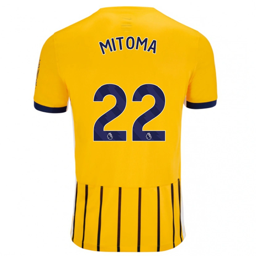 Danxen Mujer Camiseta Kaoru Mitoma #22 Dorado Azul Rayas 2ª Equipación 2024/25 La Camisa