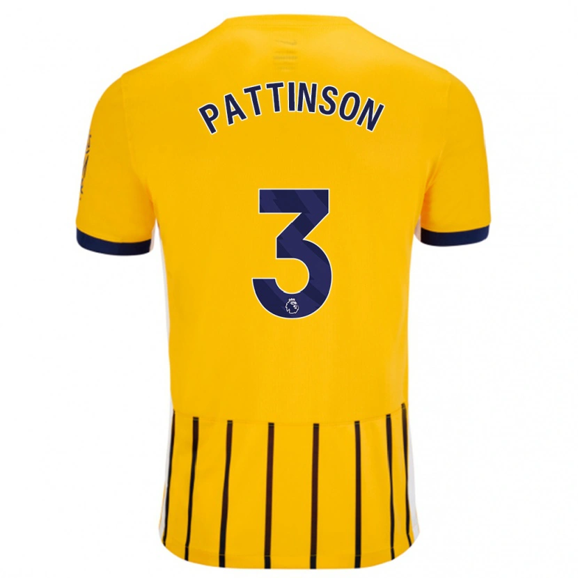 Danxen Mujer Camiseta Poppy Pattinson #3 Dorado Azul Rayas 2ª Equipación 2024/25 La Camisa